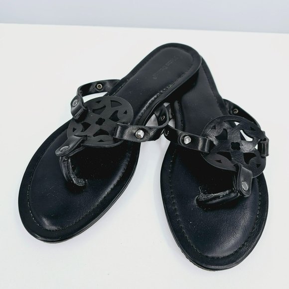 Pierre Dumas Limit Flat Slip On Thong Flip Flops Sandals 10 M Black Faux Leather - Picture 12 of 13